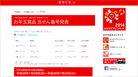 日本郵政　年賀状当選番号サイトのキャプチャ画像